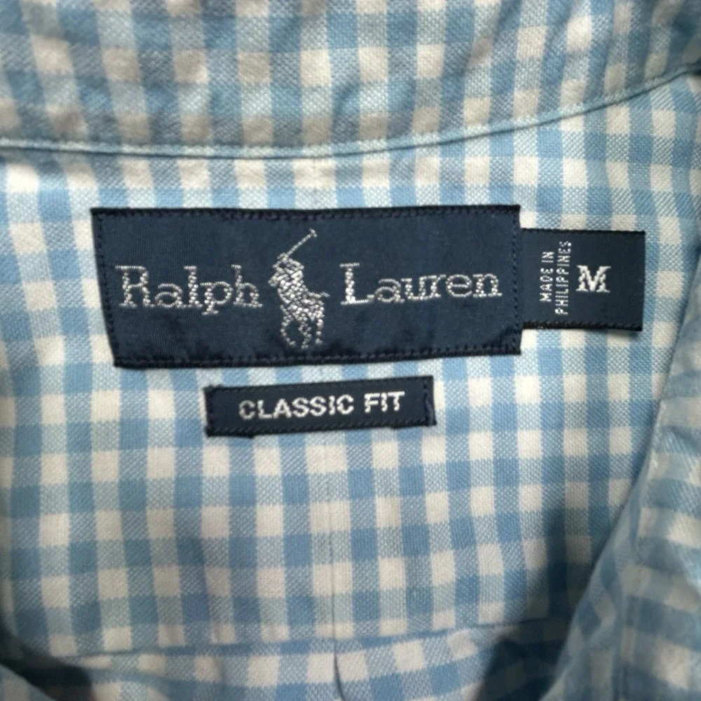 Ralph Lauren Shirt Men's M Blue Check Classic Oxford Button Down Flesh Pony OCBD